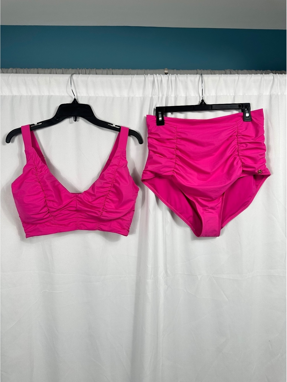 Shapellx Pink Ruched High Waist Bikini Set XL